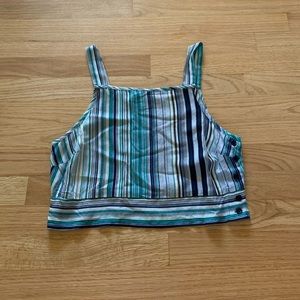 Blue and White Striped Flowy Crop Top